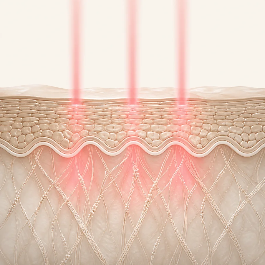 Red light skin cross-section illustration